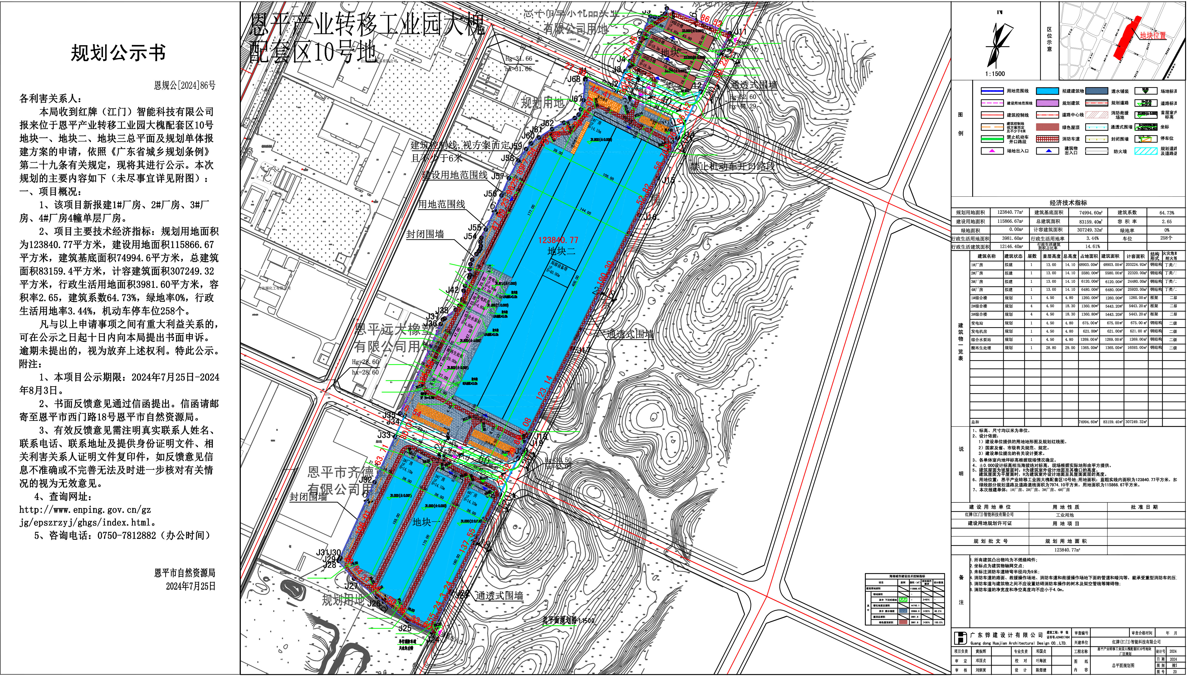 恩規(guī)公[2024]86號  規(guī)劃公示書 恩平產(chǎn)業(yè)轉(zhuǎn)移工業(yè)園大槐配套區(qū)10號地塊一、地塊二、地塊三總平面及規(guī)劃單體報建方案  （紅牌（江門）智能科技有限公司）的規(guī)劃公示.jpg