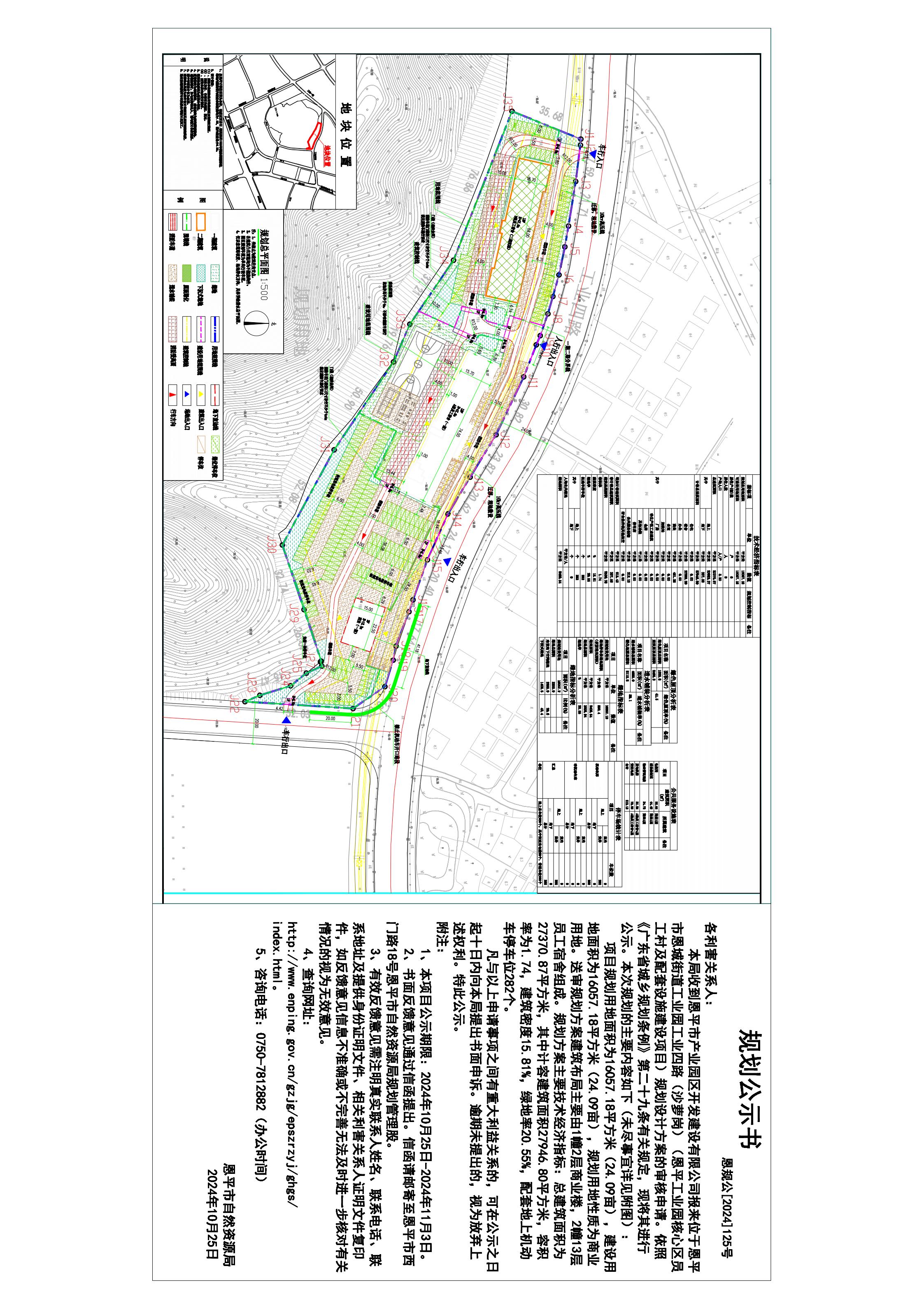 恩規(guī)公[2024]125號規(guī)劃公示書關于恩平市恩城街道工業(yè)園工業(yè)四路（沙蘿崗）（恩平工業(yè)園核心區(qū)員工村及配套設施建設項目）規(guī)劃總平面設計方案的公示l_00.jpg