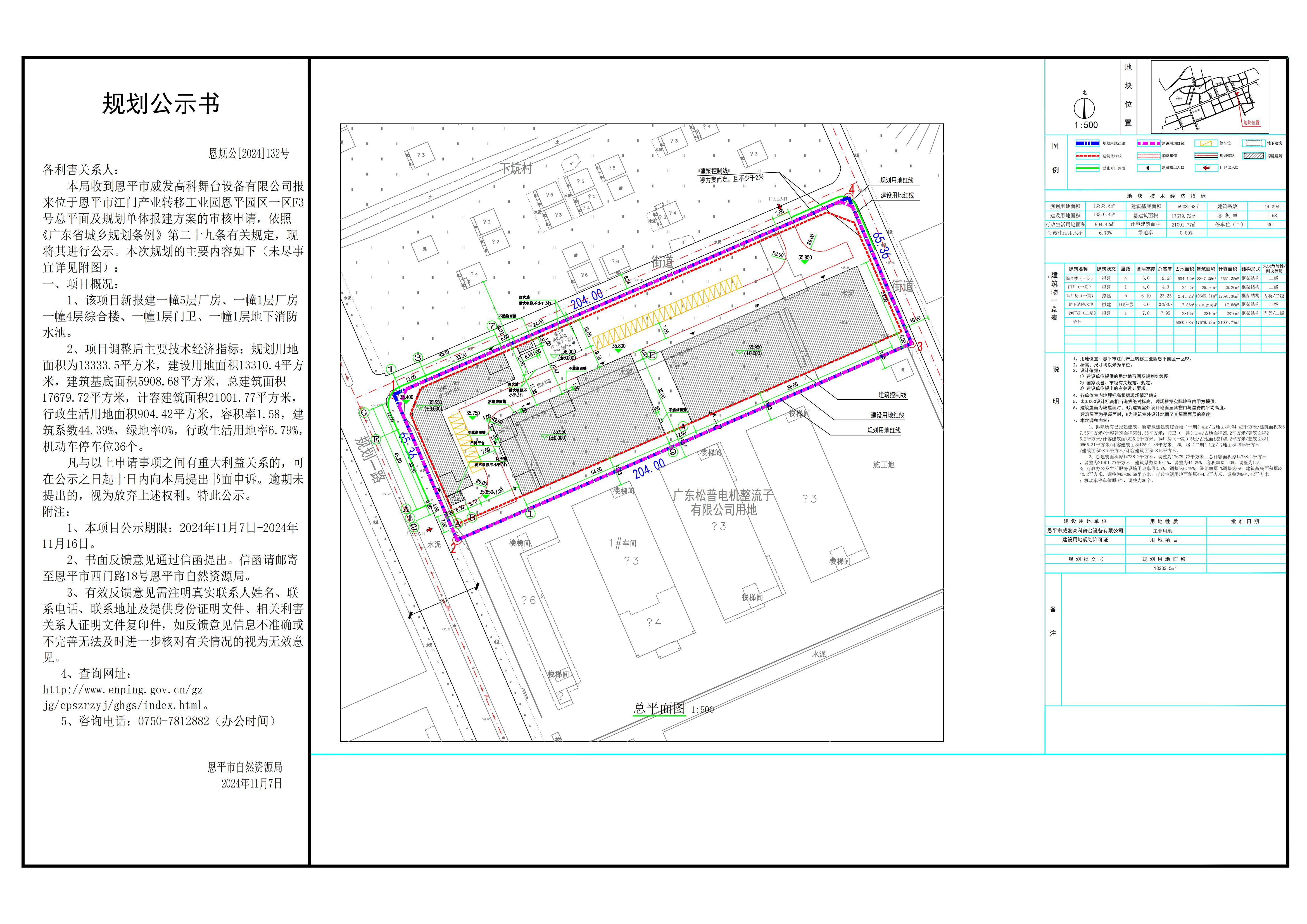 恩規(guī)公[2024]132號(hào) 規(guī)劃公示書 關(guān)于恩平市江門產(chǎn)業(yè)轉(zhuǎn)移工業(yè)園恩平園區(qū)一區(qū)F3號(hào)（恩平市威發(fā)高科舞臺(tái)設(shè)備有限公司）的公示.jpg