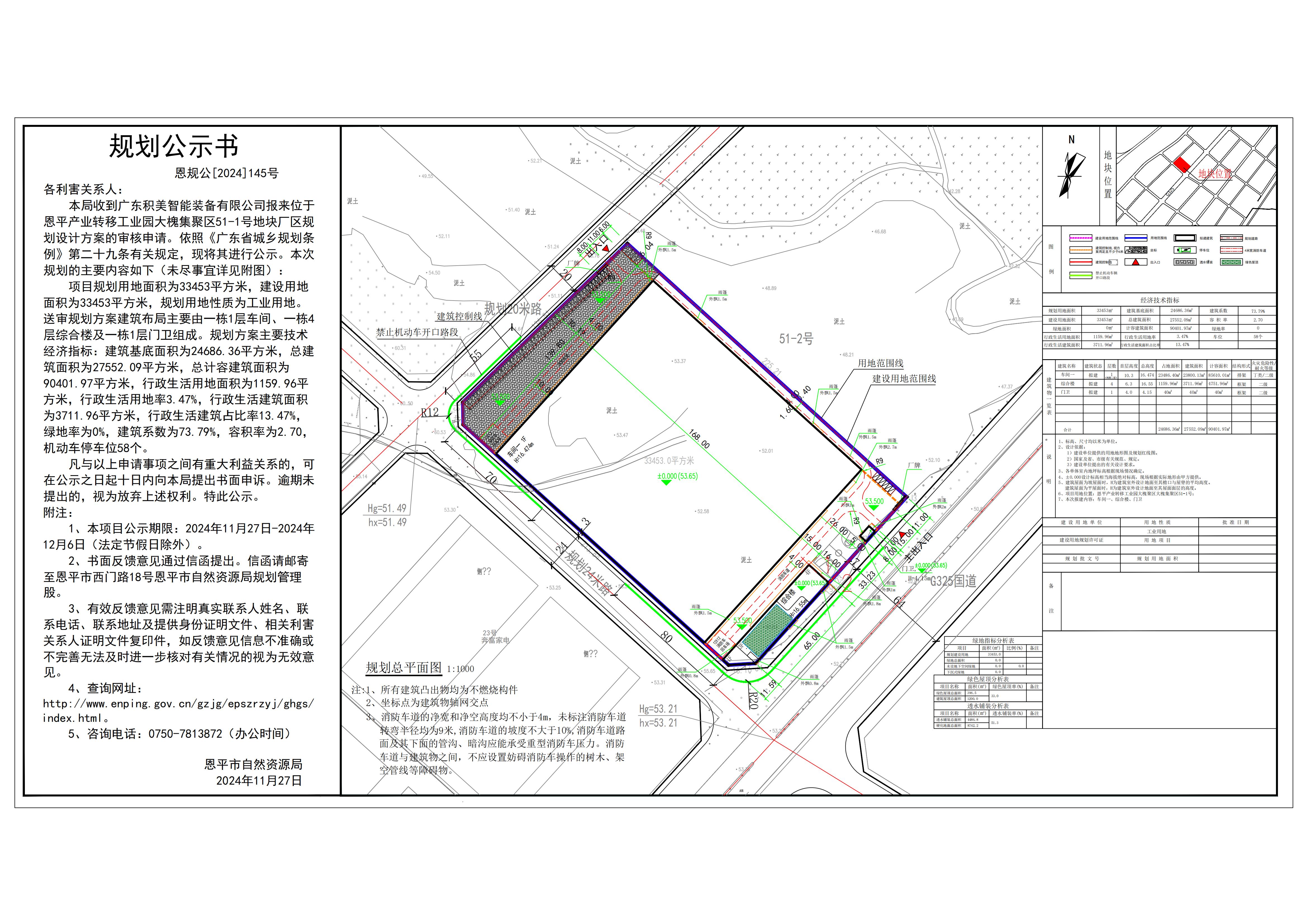 恩規(guī)公[2024]145號(hào) 規(guī)劃公示書 關(guān)于恩平產(chǎn)業(yè)轉(zhuǎn)移工業(yè)園大槐集聚區(qū)51-1號(hào)（廣東積美智能裝備有限公司）的公示.jpg