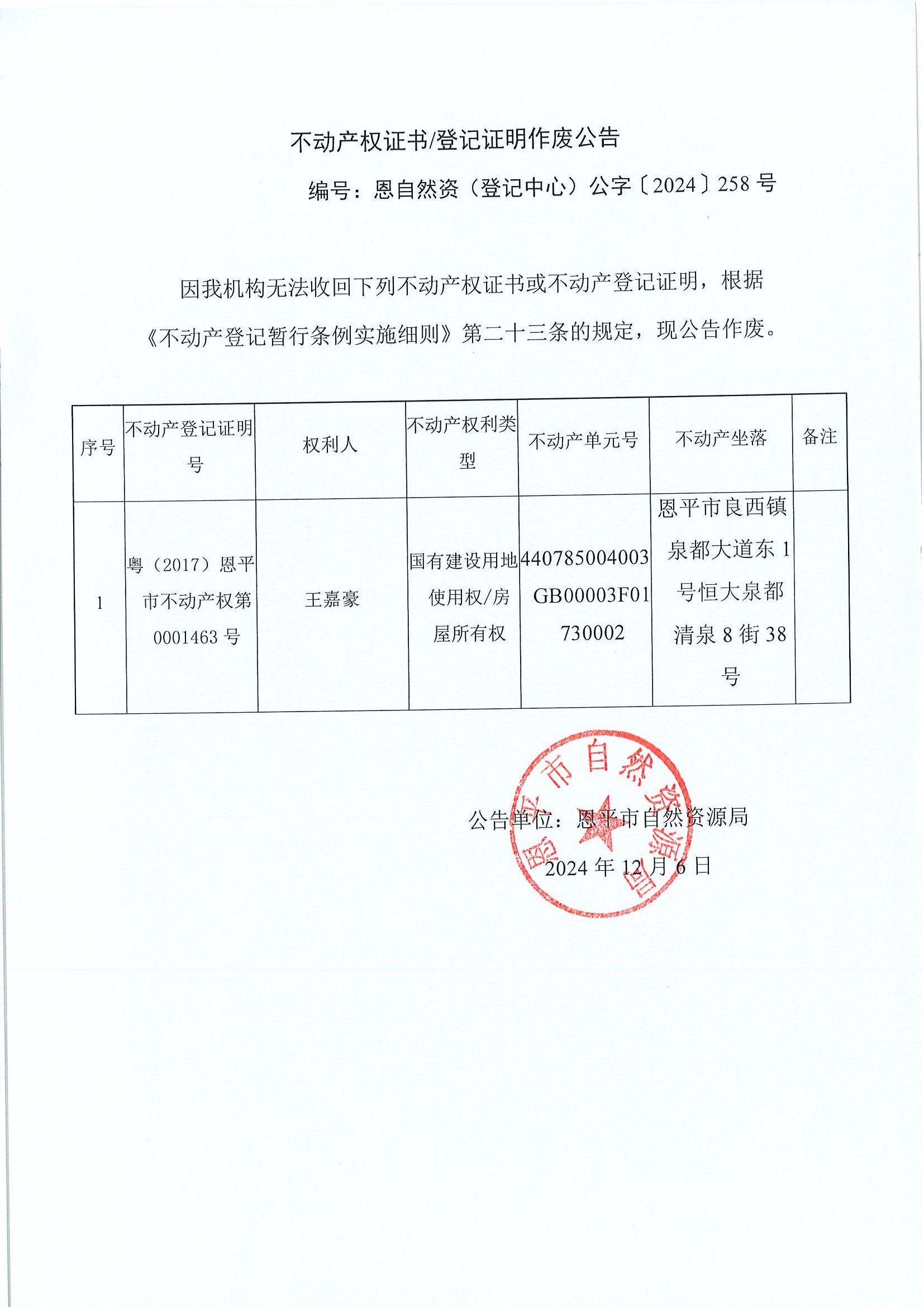 不動(dòng)產(chǎn)首次登記公告-編號(hào)：2024003-江門市河排林場(chǎng)四工區(qū)四林班虎尾頂.jpg